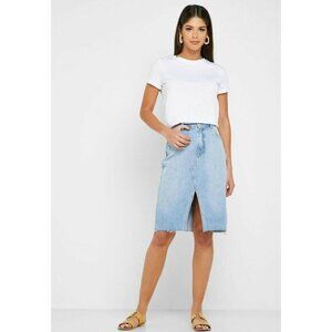 TOPSHOP Denim Jean Skirt Front Split Pencil Skirt Light Blue SZ 10 NEW